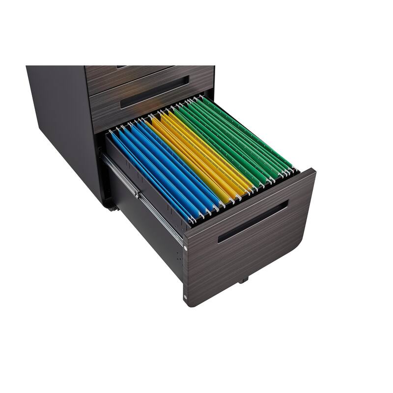 3-Drawer Locking Mobile File Cabinet with Wheels, Metal Home Office Storage Cabinet with Pencil Tray & Hanging Bars