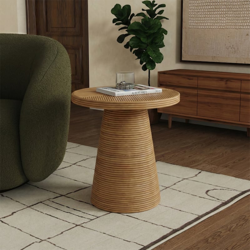 SAFAVIEH Couture Vyvianna Rattan Accent Table - 24"W x 22"D x 21"H - Natural