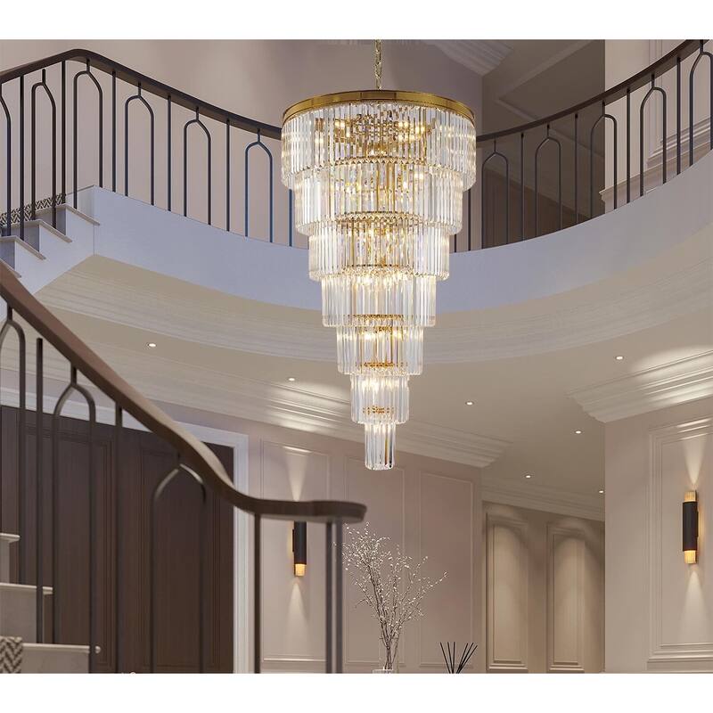 34-Light 7-Tier Brass Chandelier With Clear Crystals