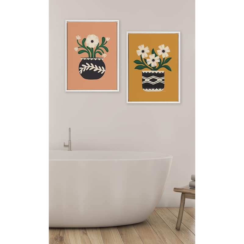 Sylvie Beaded Flower Gold Terra Frame Canvas Art Set by Carey Copeland
