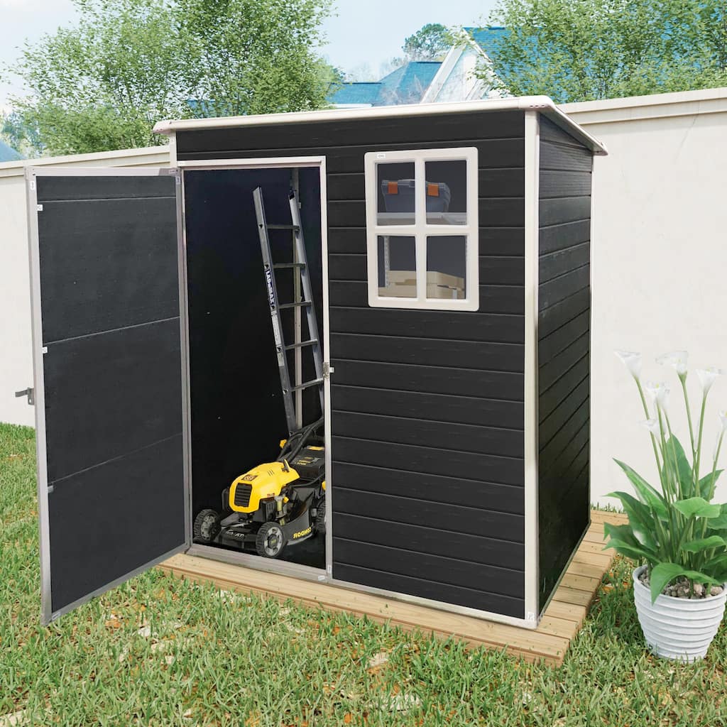 GDF Studio - Calder Outdoor Resin Storage Shed with Floor, Window, and Lockable Single Door