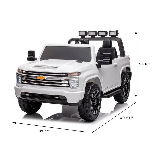 dimension image slide 1 of 3, 24V Chevrolet Silverado Ride-On Truck for Kids Dual Control Remote Control Bluetooth Licensed Design Christmas Gift