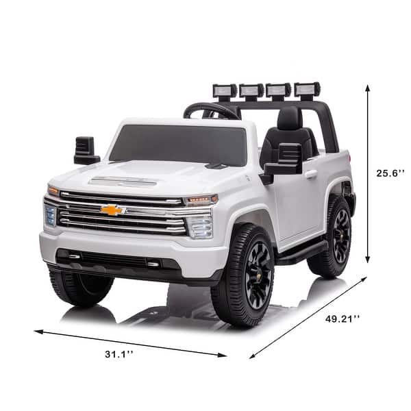 dimension image slide 1 of 2, Chevrolet Silverado HD Kids Ride-On Truck, 24V, 4WD, Dual Seats, Bluetooth & Music, for Ages 3-8