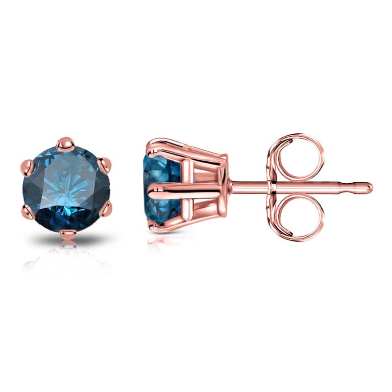 Auriya 3/4ctw Round Blue Diamond Stud Earrings 14k Gold 6-Prong (SI2-SI3) - Rose
