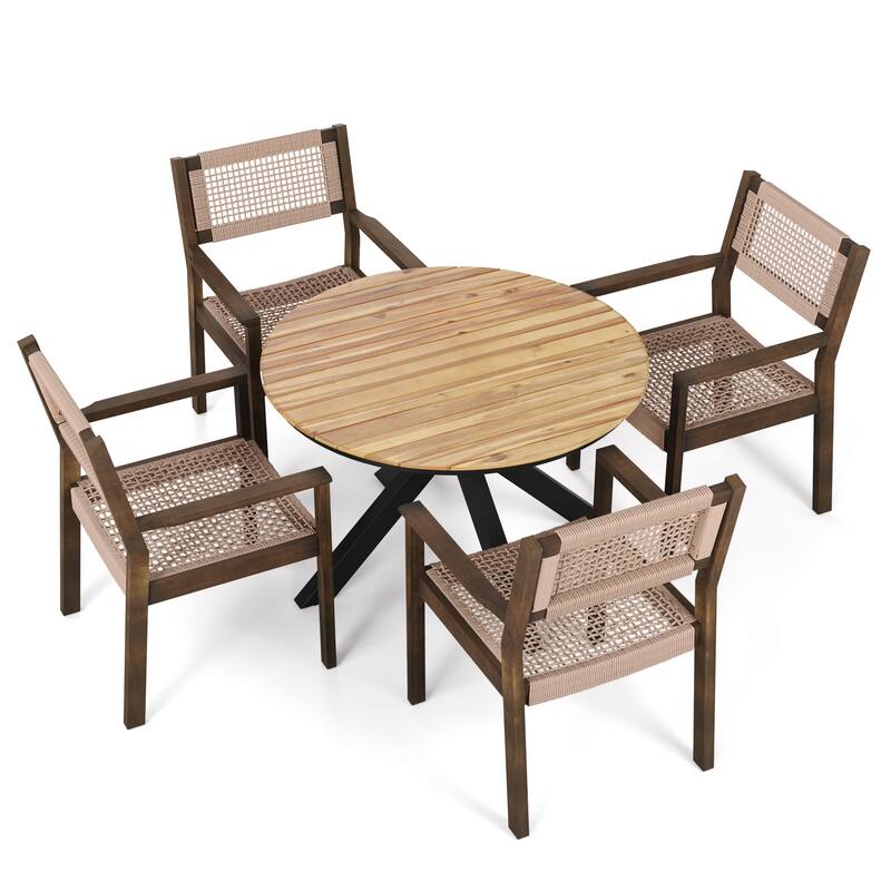 Christopher Knight Home Outdoor 5-Piece Round Table Dining Sets with Rope Accent Chairs