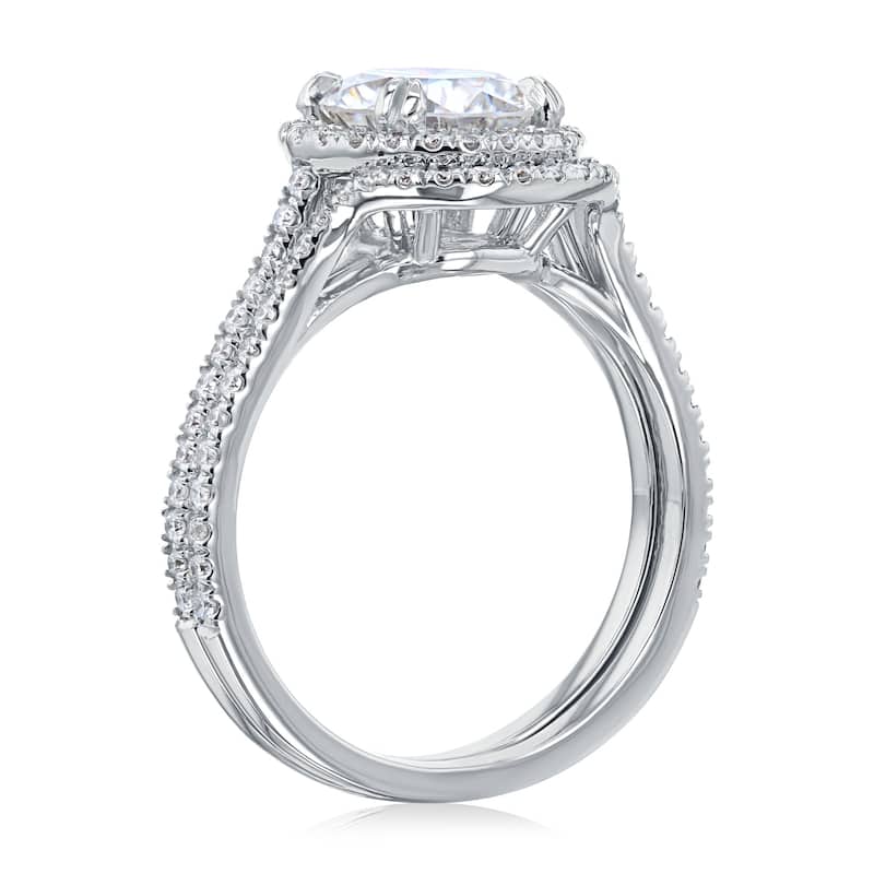 Kobelli 1.9 Carats Moissanite and Natural Diamond 14k Solid Gold Halo Near Eternity Contoured Wedding Band 2pc Bridal Set