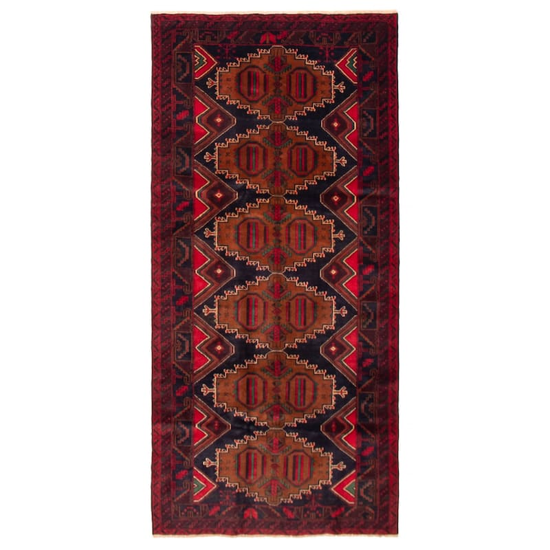ECARPETGALLERY Hand-knotted Teimani Navy, Red Wool Rug - 4'5 x 9'3 - Dark Navy/ Red - 4'5 x 9'3