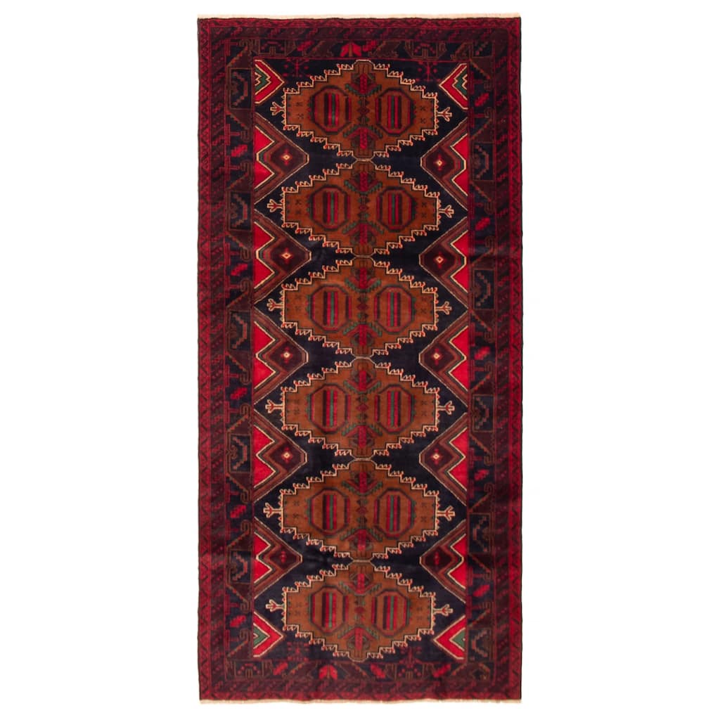 ECARPETGALLERY Hand-knotted Teimani Navy, Red Wool Rug - 4'5 x 9'3
