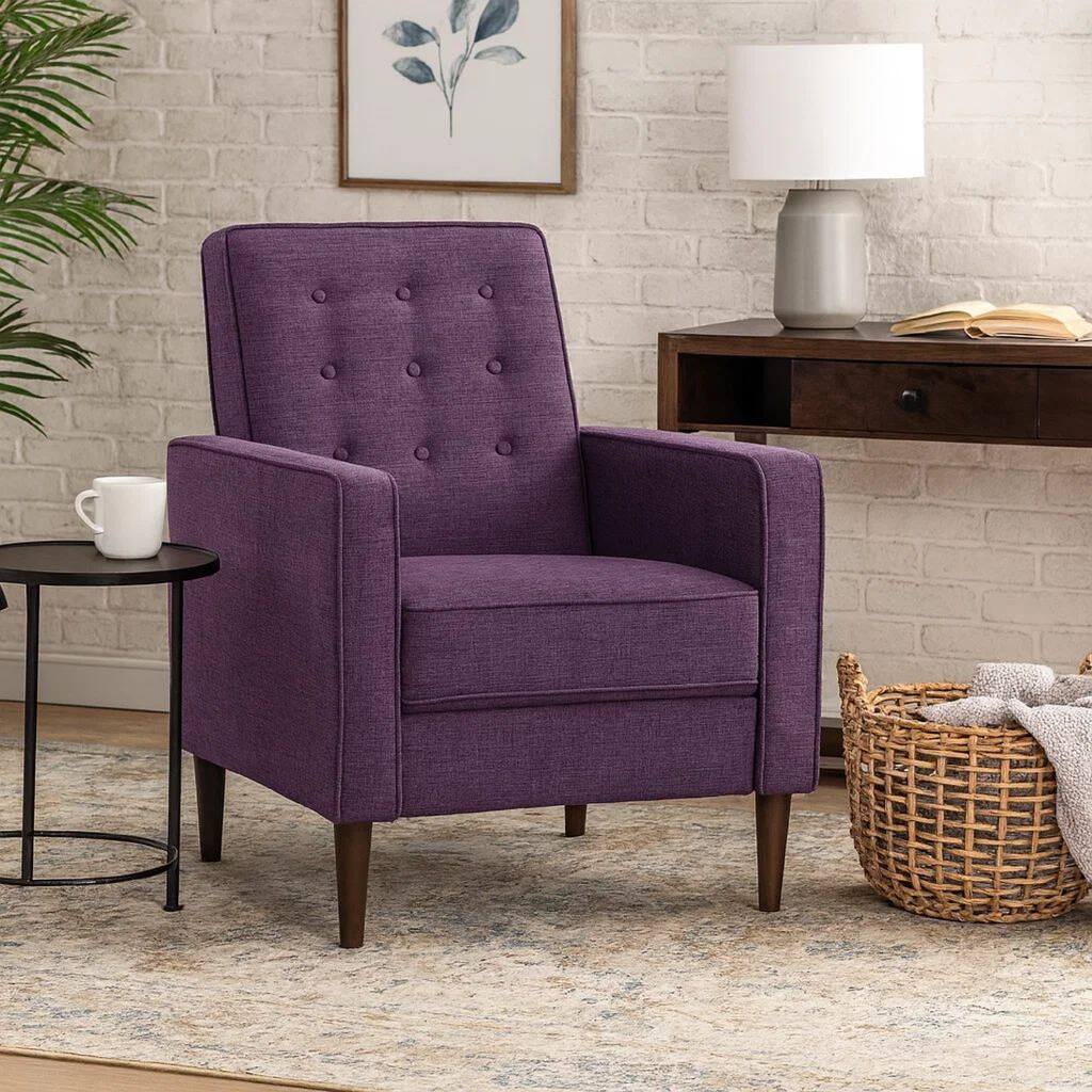 Dupe Manual Reclining Chair, Button Tufted Design, Purple Polyester
