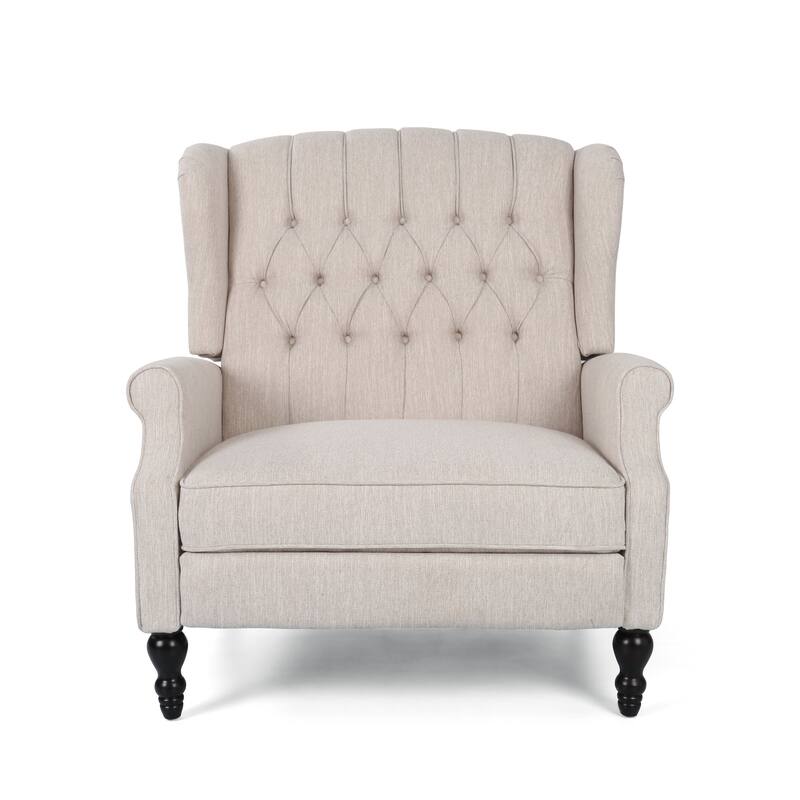 Oversized Wingback Push-Back Recliner with Footrest, Tufted Back, Nailheads