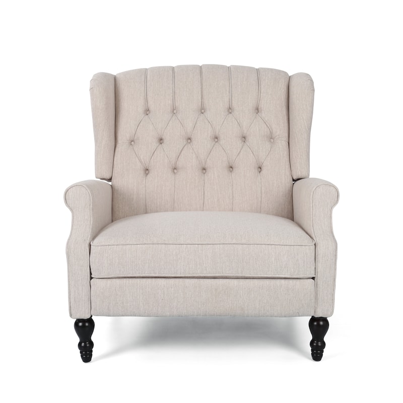 Roomfitters Tufted Wingback Recliner Chair with Rolled Arms and Turned Wood Legs, Lounge Accent Chair for Living Room