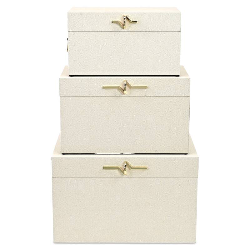 Araminta Set of 3 Rectangular Decorative Storage Trunks - Cream - N/A