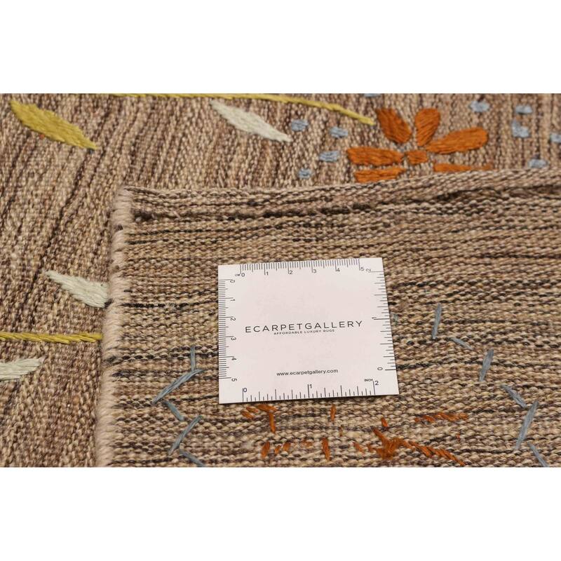 ECARPETGALLERY Flat-Weave Ankara FW Tan Viscose, Wool Kilim - 8'0 x 11'6