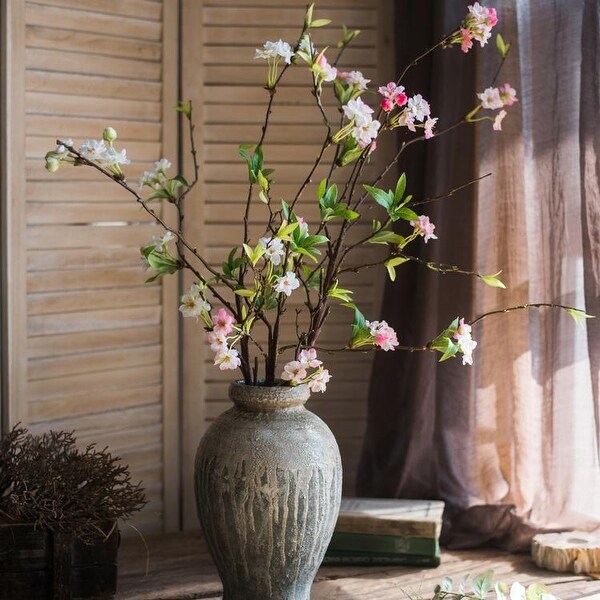 RusticReach Artificial Flower Peach Blossom Stem 37" Tall