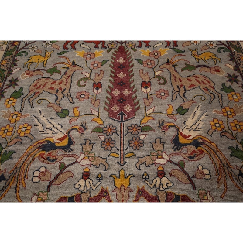 Hunting Animals Design Ziegler Indian Area Rug Handmade Wool Carpet - 8'11"x 12'0"