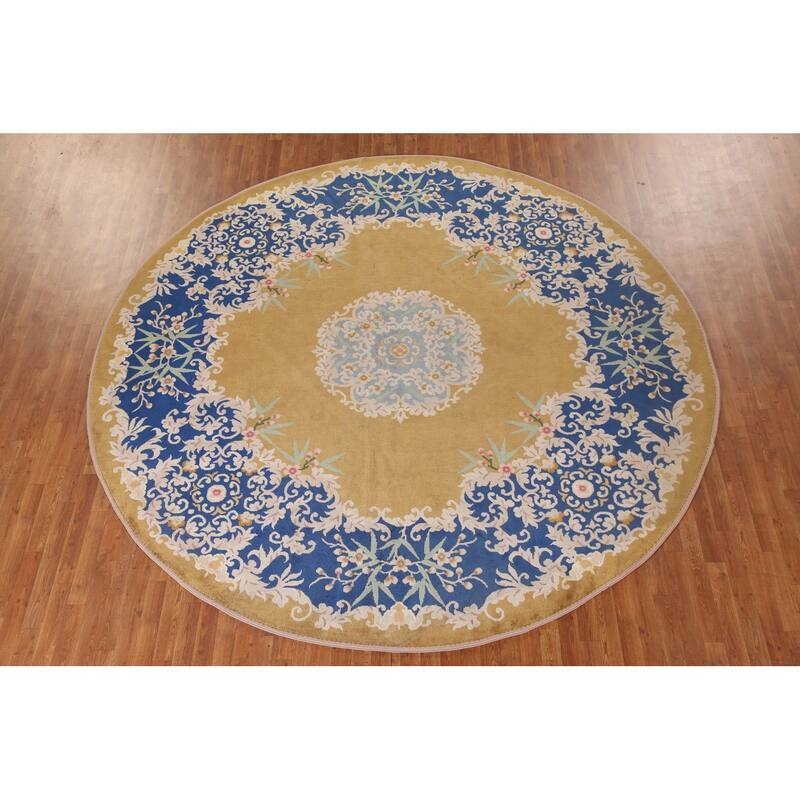 Antique Vegetable Dye Art Deco Chinese Round Rug Handmade Wool Carpet - 10'8"x 10'6"