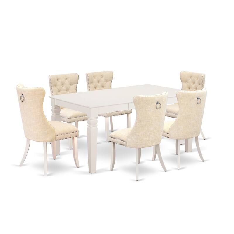 East West Furniture Dinette Set Includes a Rectangle Wooden Table and Upholstered Chairs, Linen White (Pieces Options)