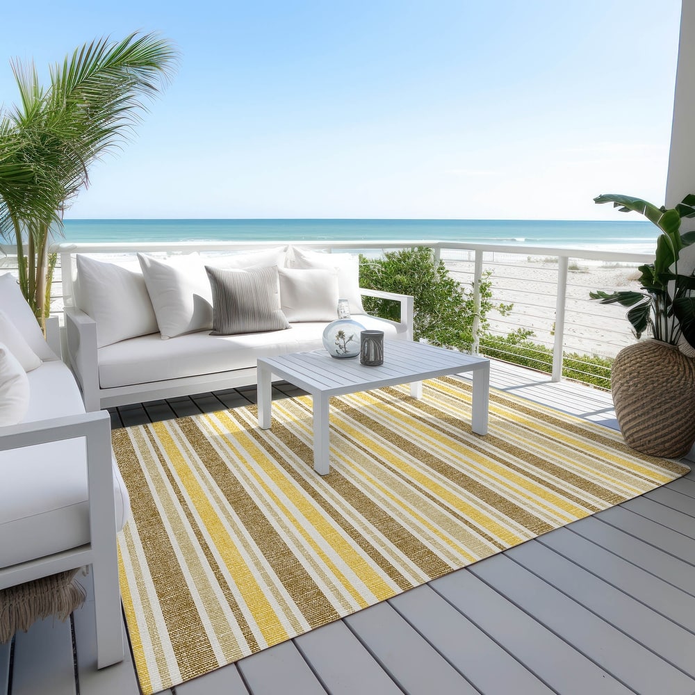 Machine Washable Indoor/ Outdoor Multi Cabana Stripe Chantille Rug