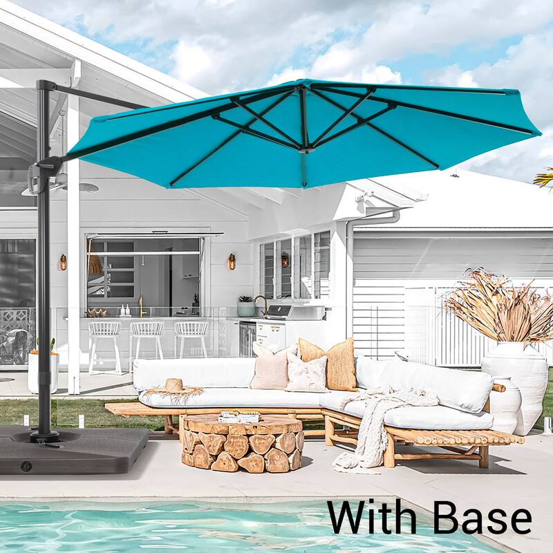 Bonosuki 11FT Patio Cantilever Umbrella With Resin Base - Lake Blue