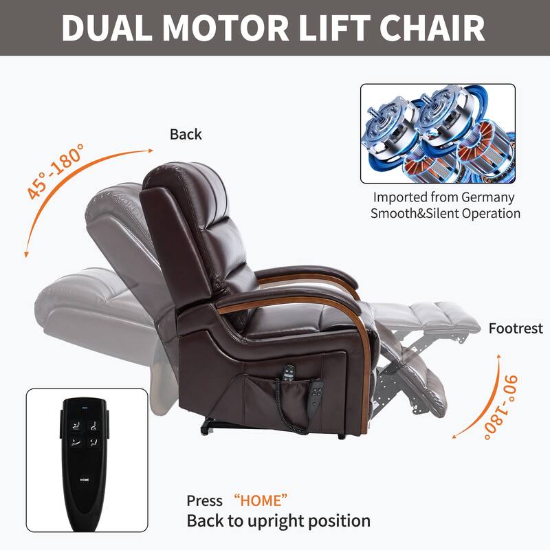 Roomfitters Dual Motor Power Lift Recliner, Infinite Position Massage Chair with Solid Wood Armrests, Chenille