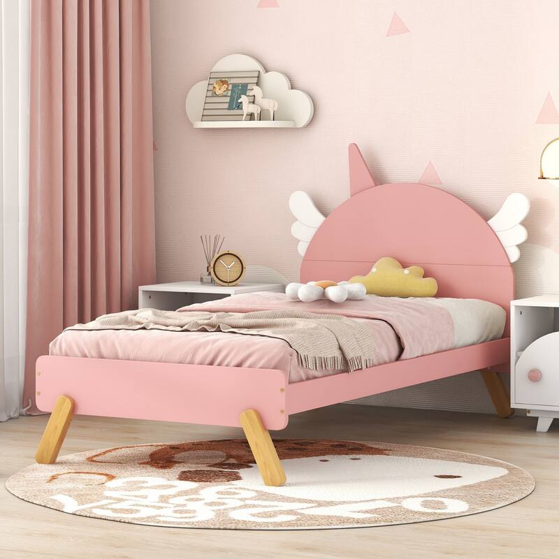 Wooden Cute Bed With Unicorn Shape Headboard,Twin Size Platform Bed ...