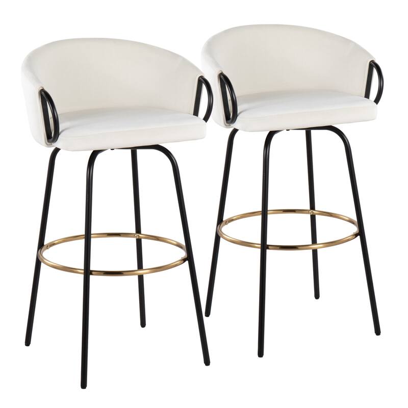 Silver Orchid Battista 30" Fixed-Height Bar Stool with Black Metal Legs & Round Footrest (Set of 2)