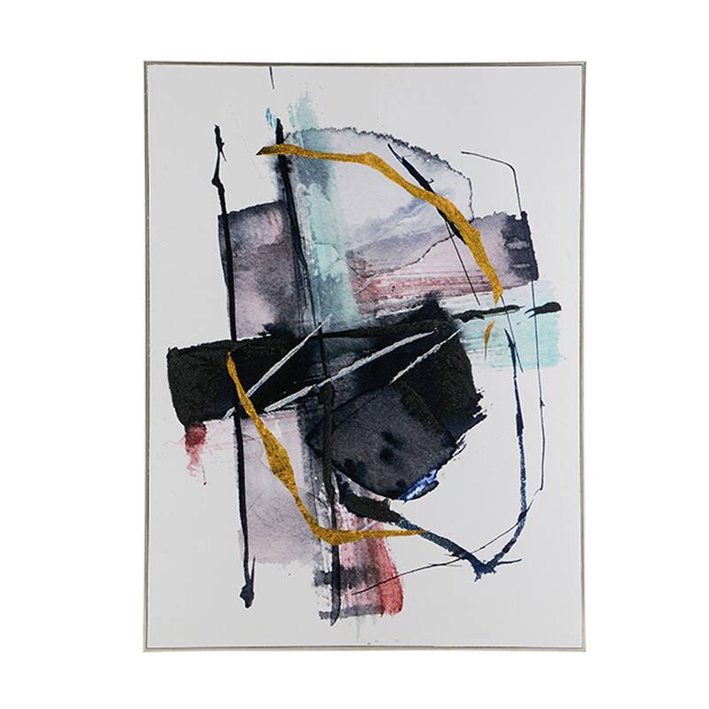 24 x 32 Abstract Wall Art Set of 2, Black and Blue Painting, Silver Wood