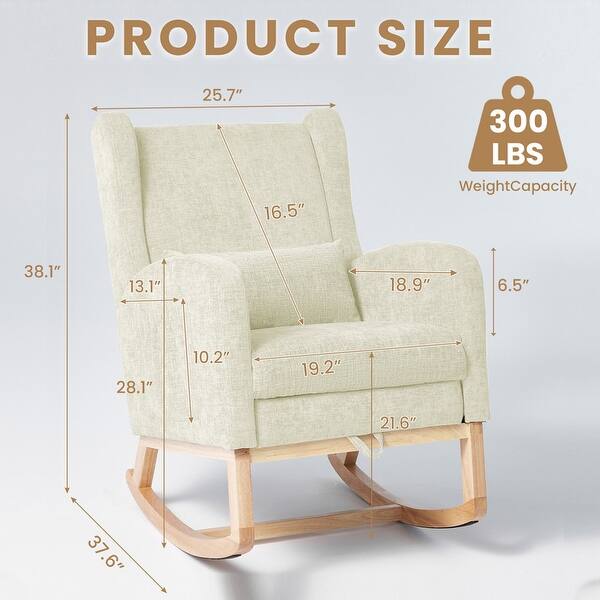 dimension image slide 1 of 3, Reclining Glider Rocking Chair with Extendable Footrest, High Backrest & Side Storage Pocket