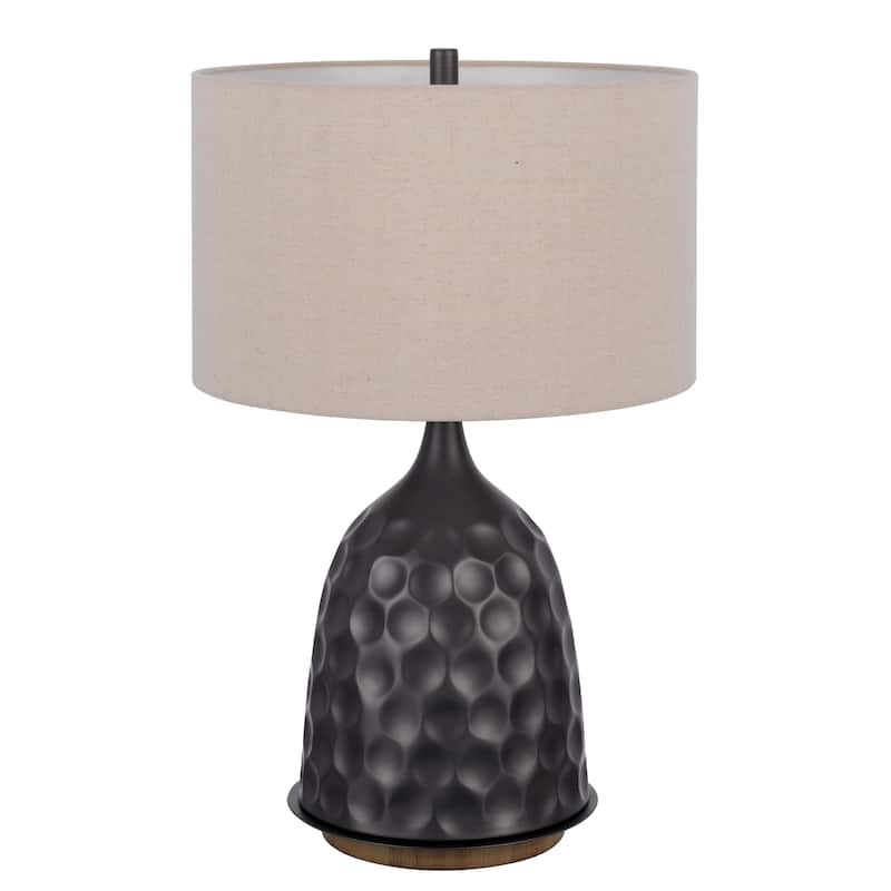 HomeRoots29" Gray Metal Table Lamp With Brown Drum Shade - 18
