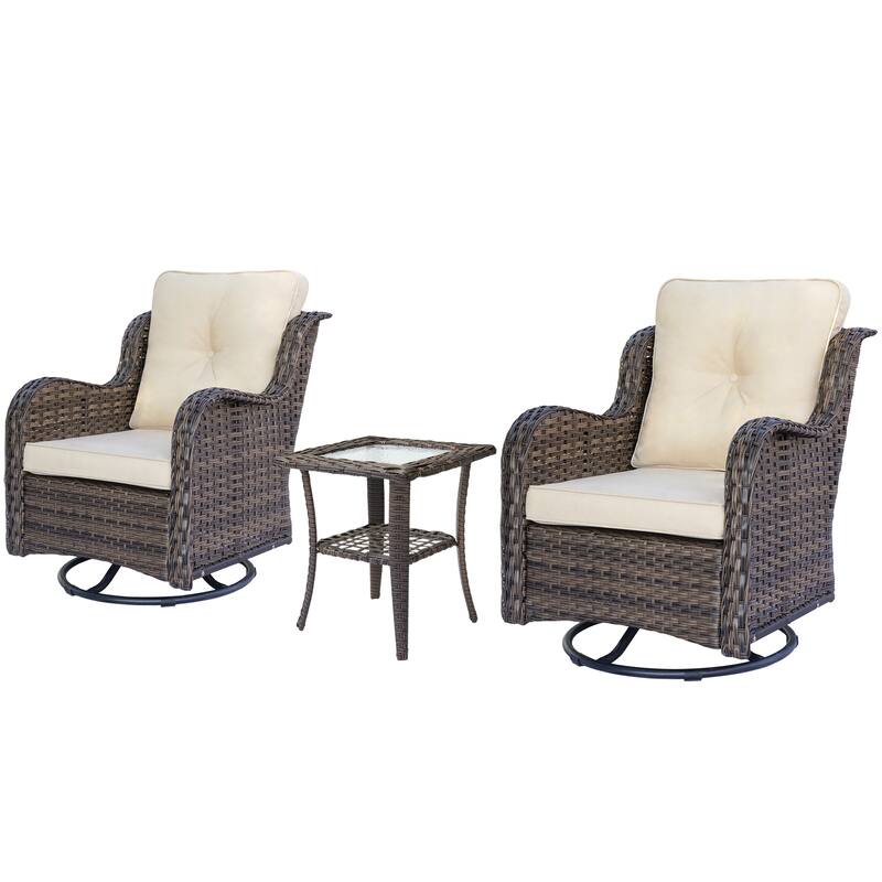 3 Piece Outdoor Patio Conversation Wicker Furniture Swivel Chairs Sets