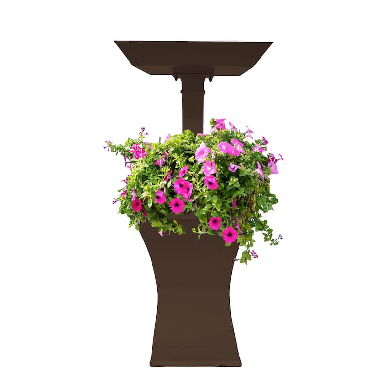 Modern Square Cast Aluminum Metal 40-in Bird Bath and Planter Vase Combo - Brown
