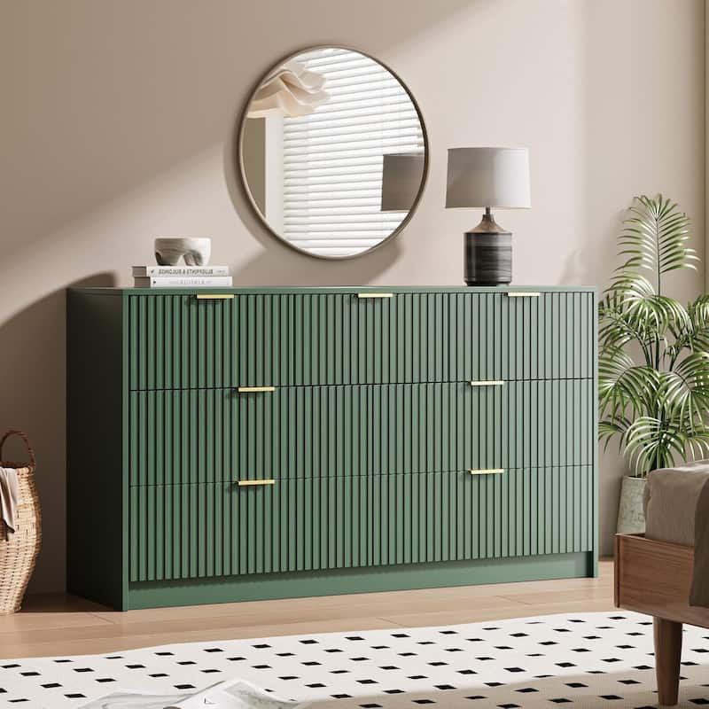 7 Drawer Dresser Fluted Wood Clothes Storage Cabinet, Modern Wide Dresser for Bedroom
