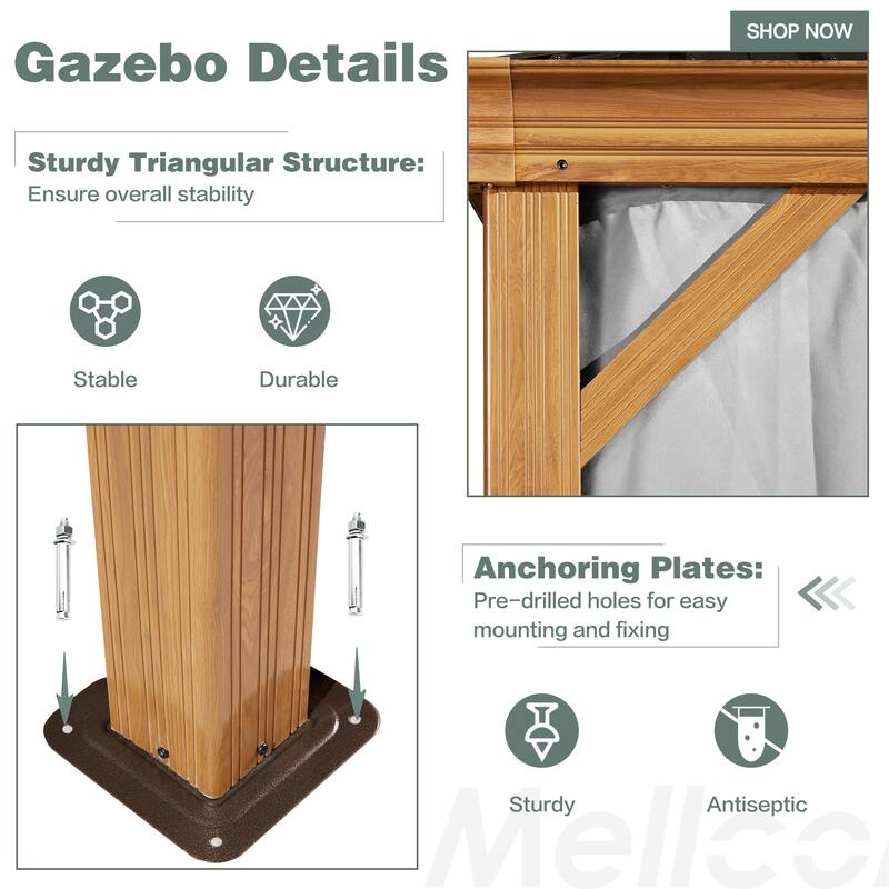 EROMMY Hardtop Gazebo with Galvanized Steel Roof - Waterproof Aluminum Pergola - All-Weather Metal Gazebo for Patio, Poolside