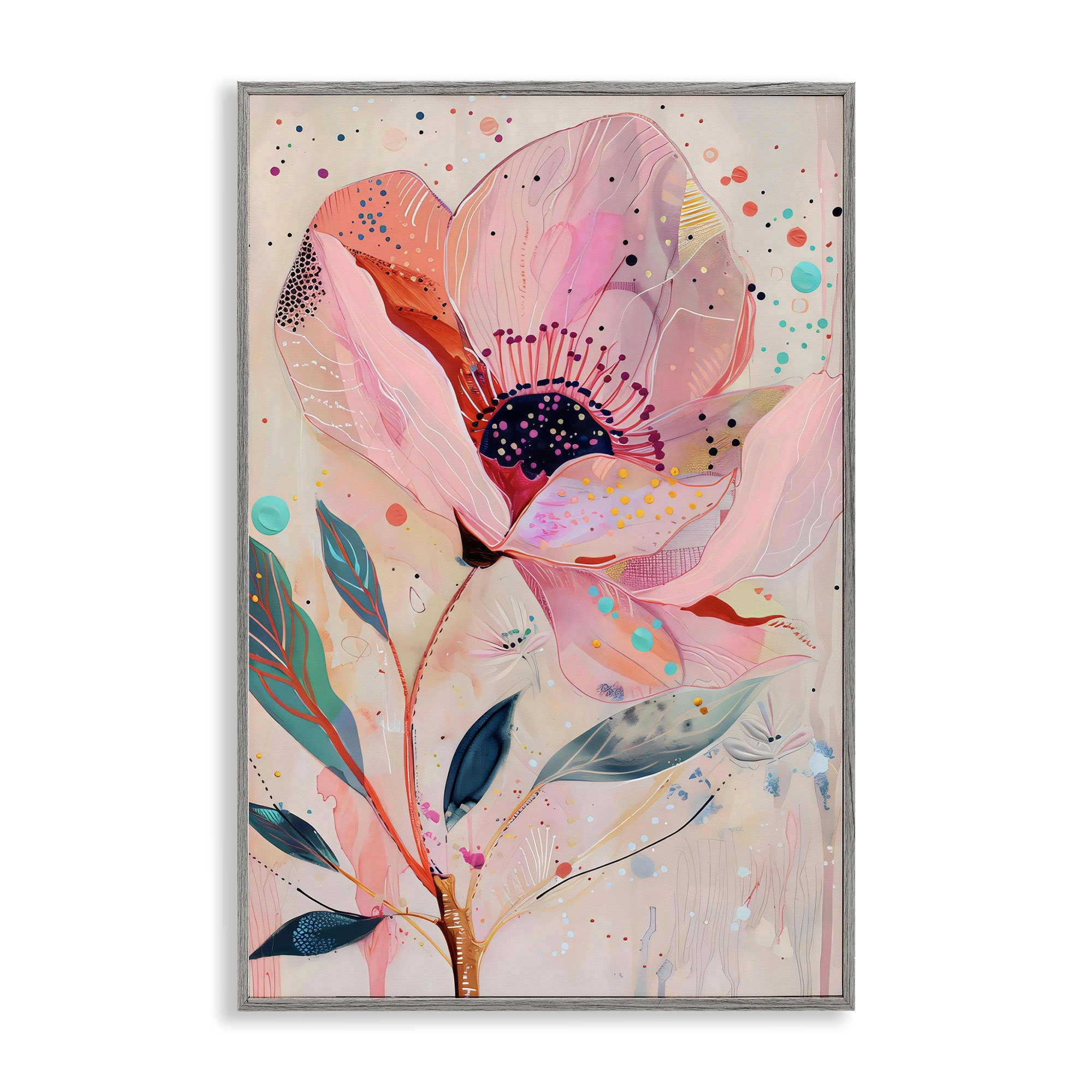 Stupell Colorful Dots Pink Poppy Framed Giclee Art Design By LSR Design Studio