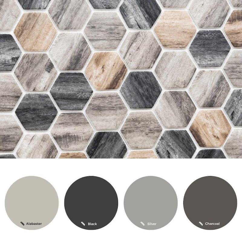 Recycled 1.88x1.88 Greige Wood Look Glass Hexagon Mosaic Tile - Wall & Backsplash