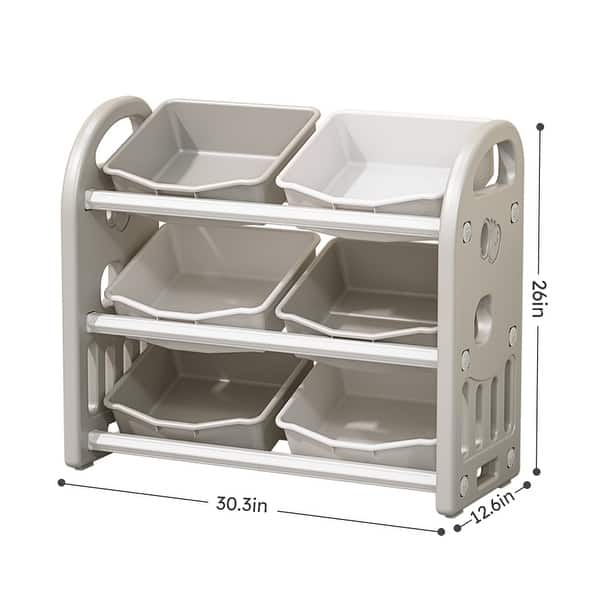 dimension image slide 0 of 2, Kids Toy Storage Organizer with 6 Bins, Nursery Organizer Kids Furniture Set Toy Storage Cabinet Unit with HDPE Shelf and Bins