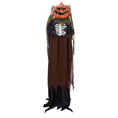 5.6ft Halloween Decorations Outdoor Life Size Animatronics Ghost with Pumpkin Head Sound-Actived Party Decor with Creepy Sound