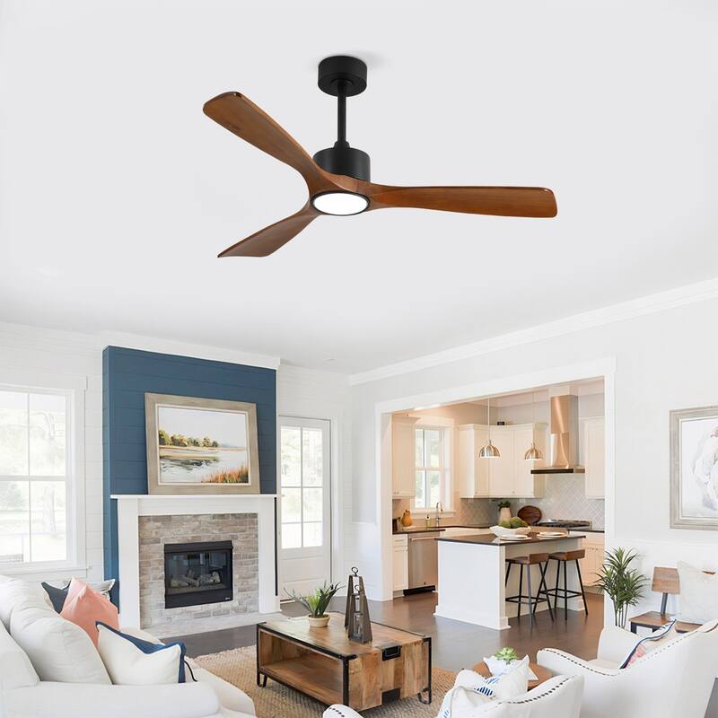 3 Rod Solid Wood Ceiling Fan With Light Kit Dimmable LED