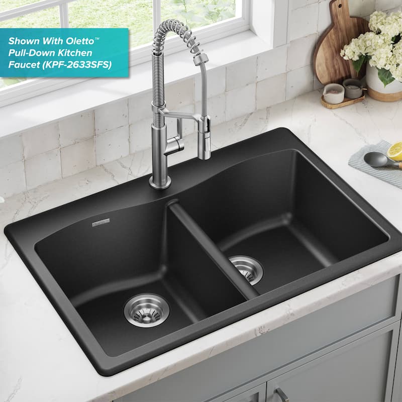 KRAUS Forteza Granite 33 inch 50/50 Undermount Drop-in Kitchen Sink