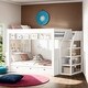 preview thumbnail 1 of 10, Stylish & Simple Wood Bed, Full Size Convertible Bunk Bed with Storage Staircase, Bedside Table and 3 Drawers, White White