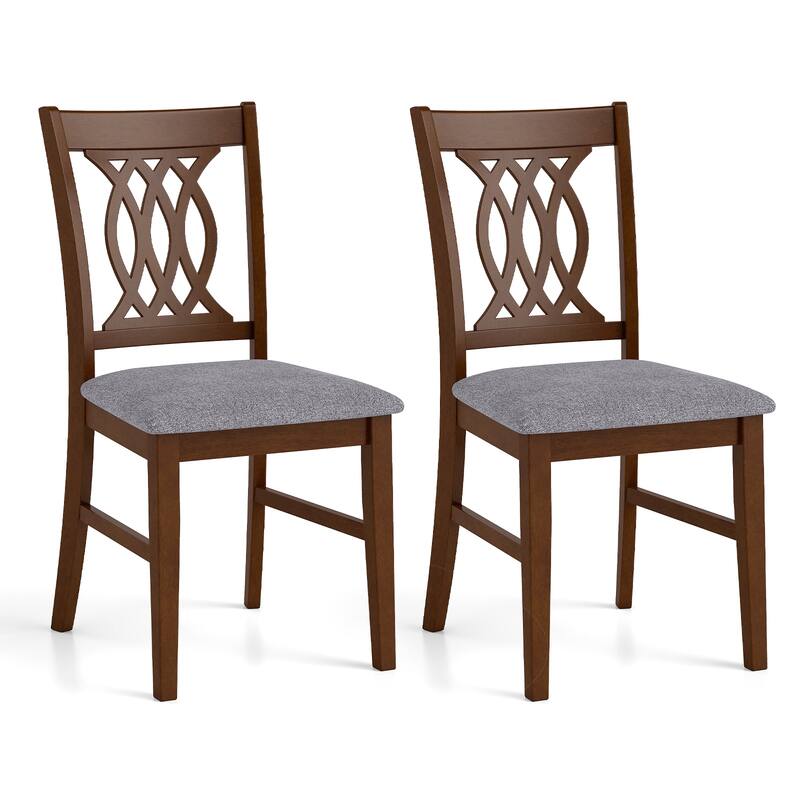 Gymax Dining Chairs Set of 2 w/Padded Seat Hollowed Backrest & Rubber - Brown - Set of 2