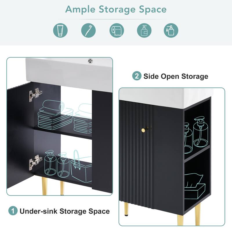 21.6" Bathroom Vanity, Combo Cabinet, Bathroom Storage Cabinet, Single Ceramic Sink, Right Side Storage