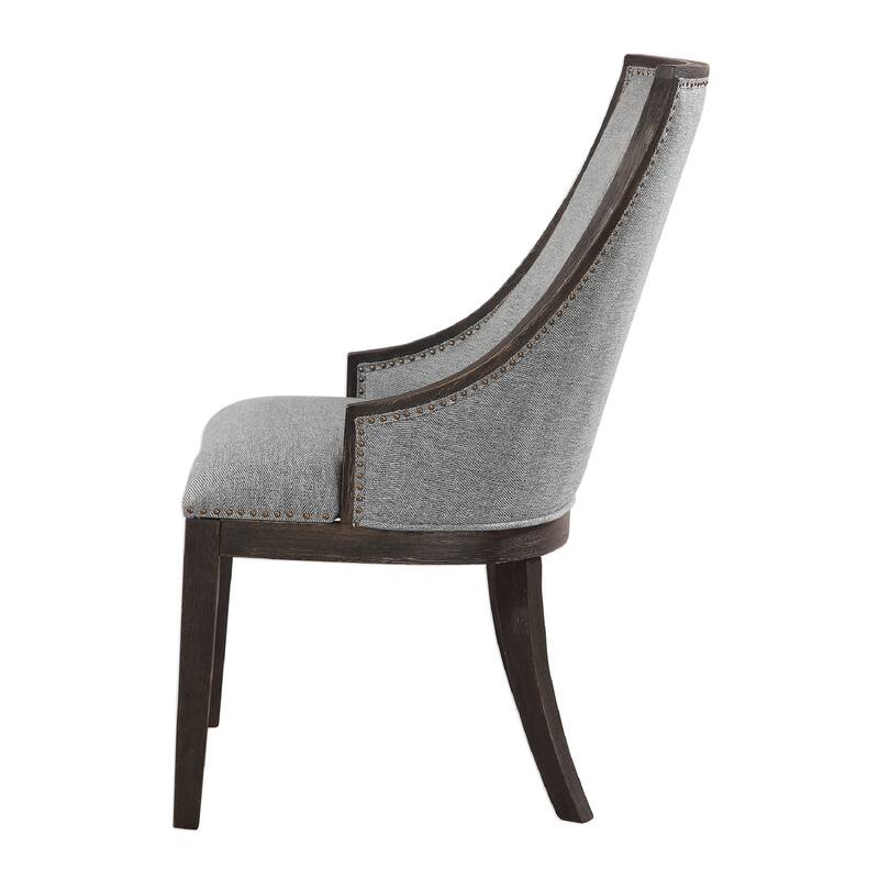 40" Janis Ebony Curved Back Accent Chair with Brass Nailhead Trim