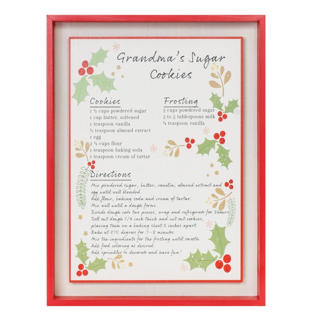 Grandma's Sugar Cookie Recipe Framed Christmas Wall Sign - 16.5"