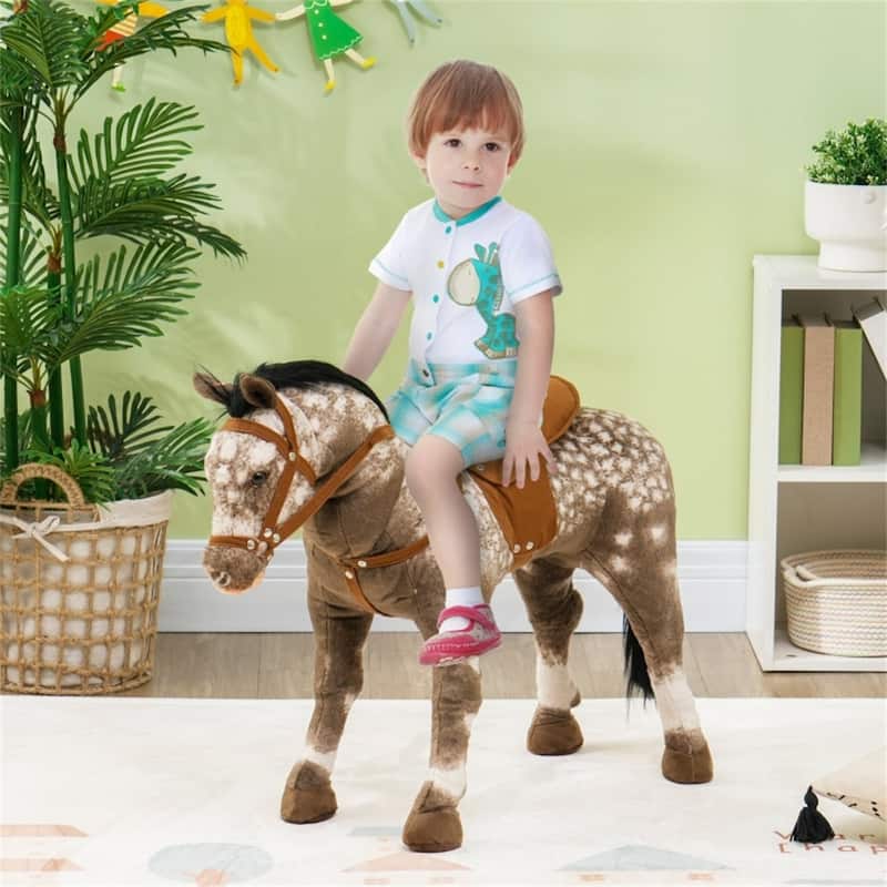 Kids Ride-On Horse Toy with Realistic Horse Sounds and Soft Polyester Seat Metal Support Frame - 33.5" L x 11" W x 23.6" H