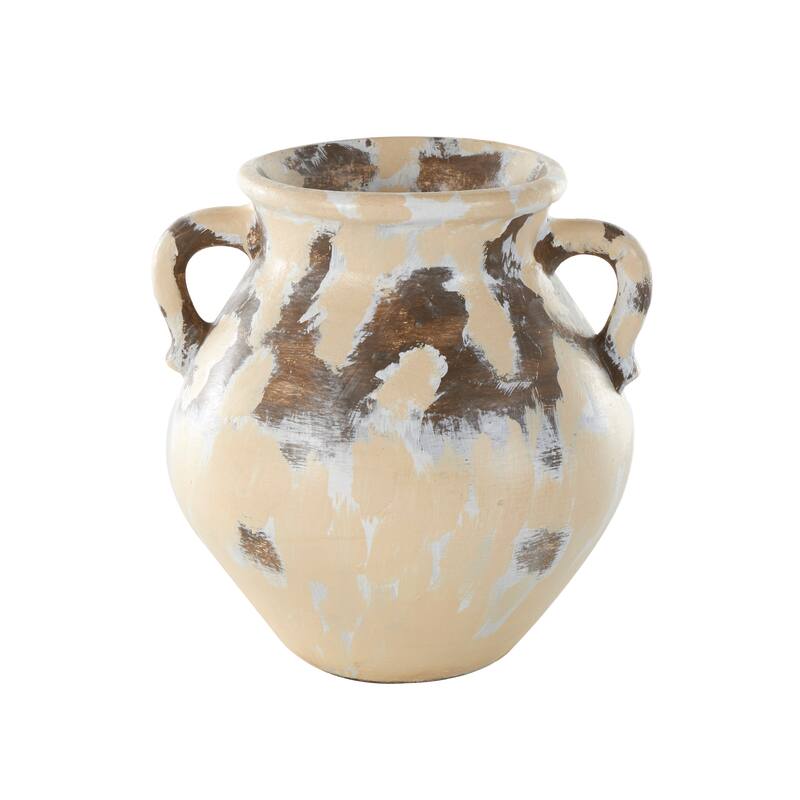 Cream Ceramic Antique Style Pot Decorative Vase with Curved Handles