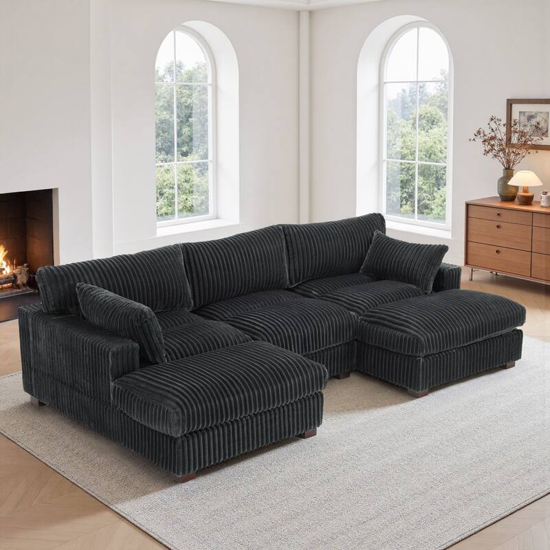 Plush Corduroy Upholstered Modular Sectional Sofa with Chaise