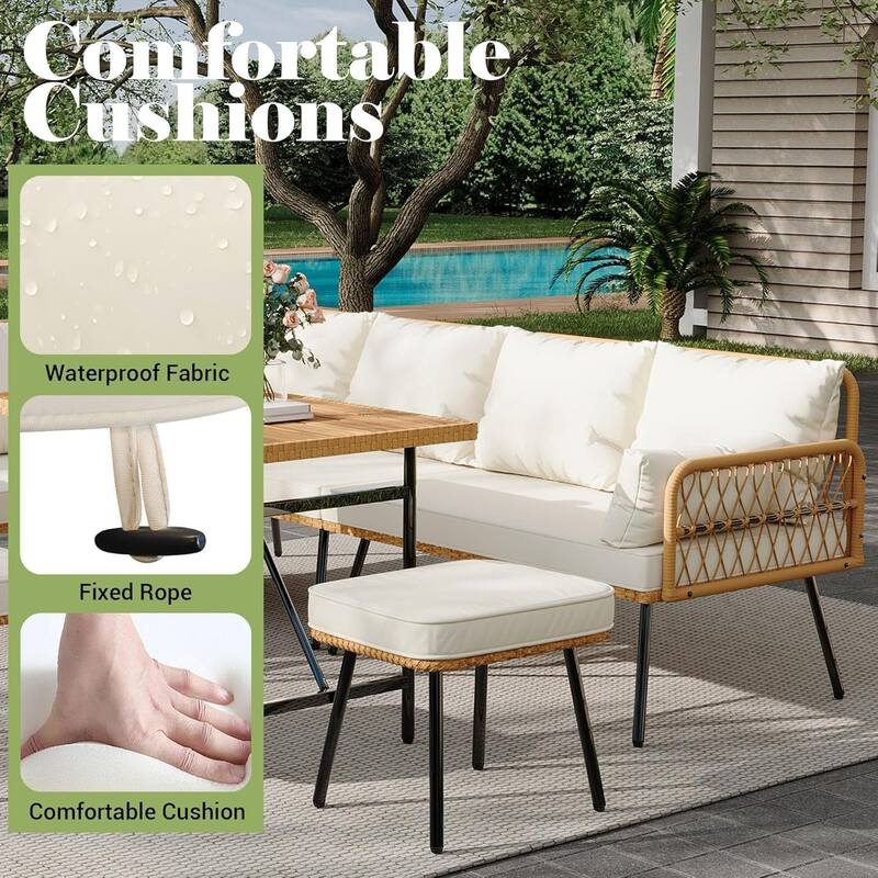 6 Pieces Patio Furniture Set, Outdoor Wicker Rattan