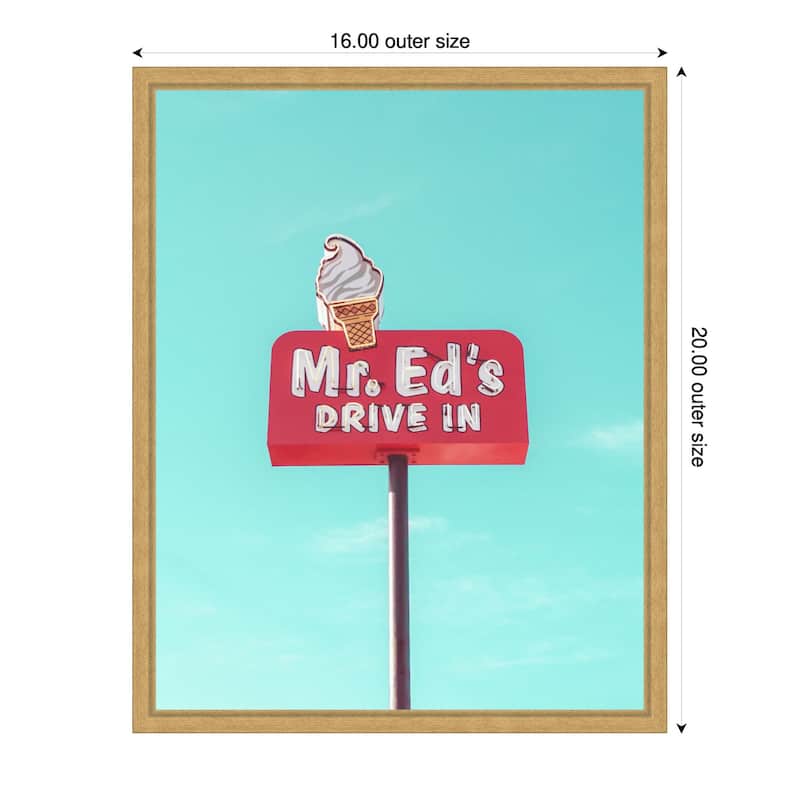 Mr. Eds Drive In Vintage Sign by Tom Windeknecht Framed Canvas Wall Art Print - Sylvie Bright Gold - 16 x 20 in