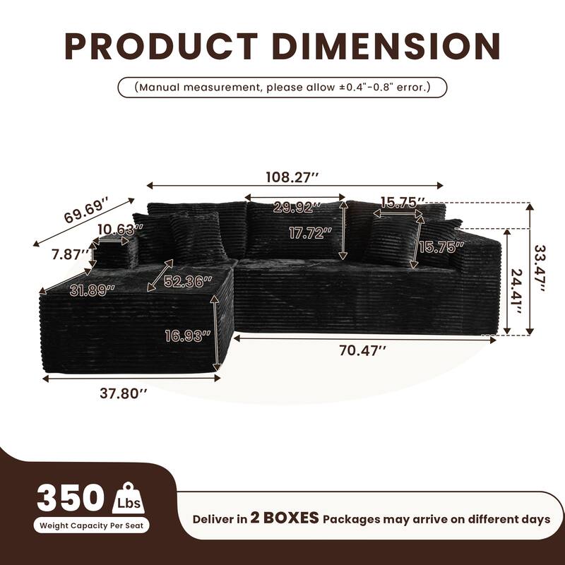 HOOOWOOO Modular Plush Upholstery L-shaped Sofa with Chaise Lounge